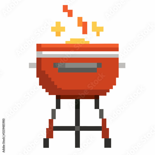 Pixel Art Barbecue Grill Illustration for Retro Themed Designs