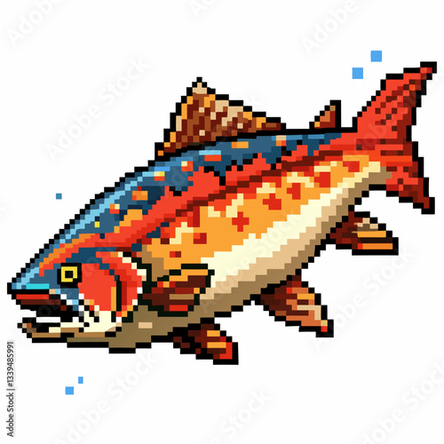 Colorful Pixel Art Fish Illustration in Retro Style