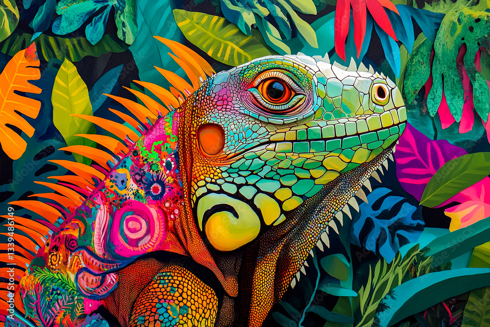Obraz premium Vibrant Iguana in Tropical Jungle