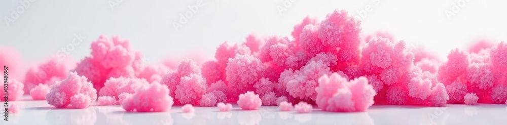 Fototapeta premium Pink spun sugar, fluffy texture, white backdrop, closeup, snack, sugary treat