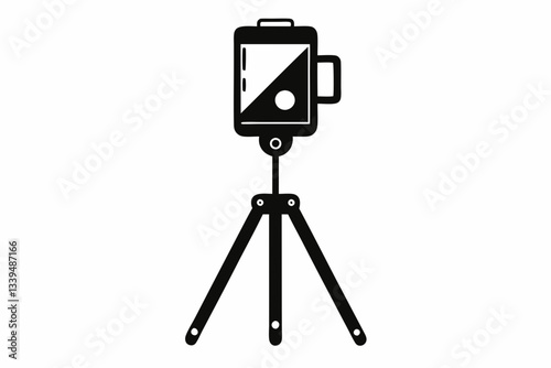 phone on a tripod line art silhouette vector illustration