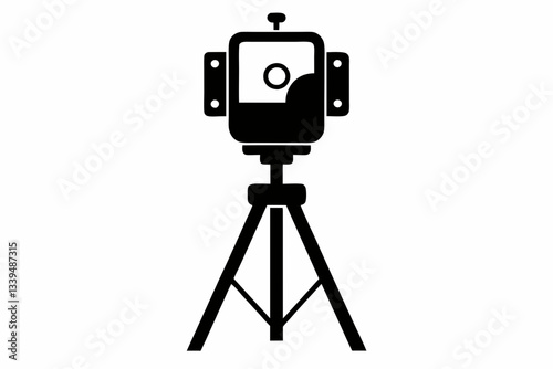 phone on a tripod line art silhouette vector illustration
