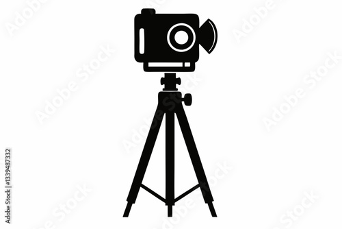 phone on a tripod line art silhouette vector illustration