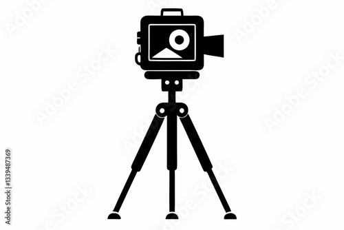 phone on a tripod line art silhouette vector illustration