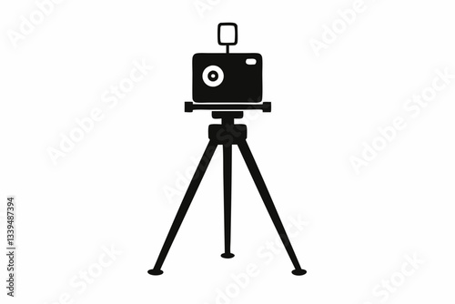 phone on a tripod line art silhouette vector illustration