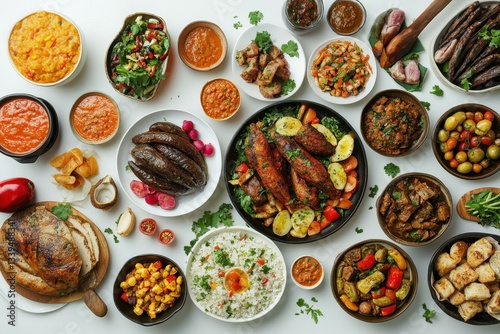 Wallpaper Mural Various plates and bowls are filled with flavorful diverse food items Torontodigital.ca