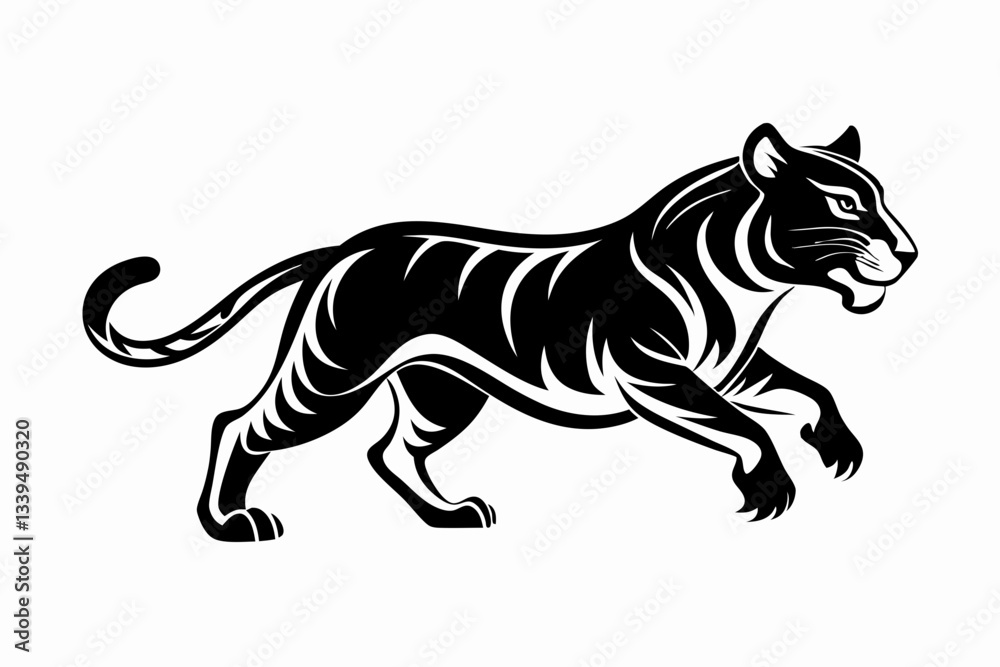 Obraz premium tiger running line art silhouette vector illustration