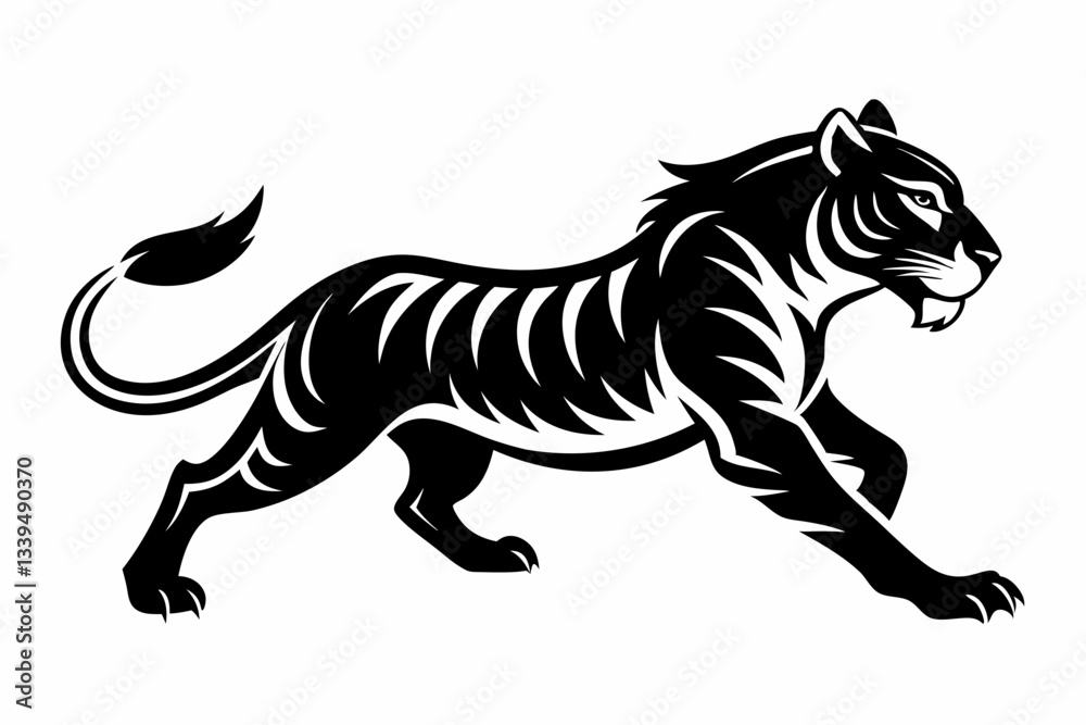 Obraz premium tiger running line art silhouette vector illustration
