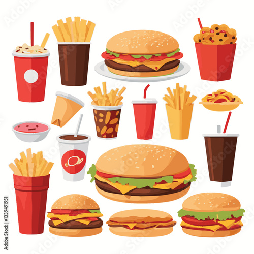 fastfood, fast, snack, food, meal, delicious, background, lunch, dinner, fat, american, burger, unhealthy, restaurant, meat, isolated, junk, menu, cheeseburger, tasty, set, hamburger, sandwich, cuisin