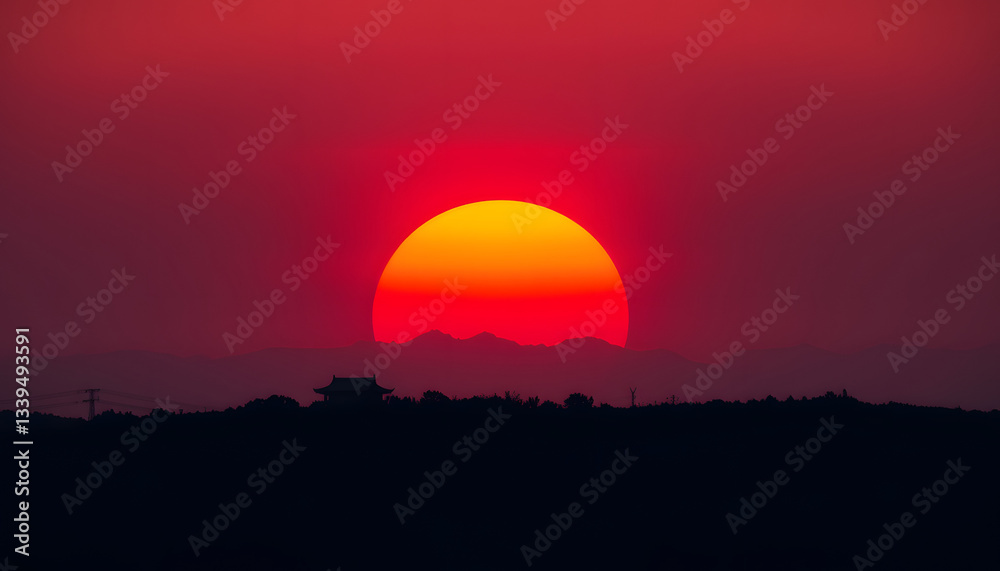 Obraz premium Coucher de soleil rouge , with white tonespng