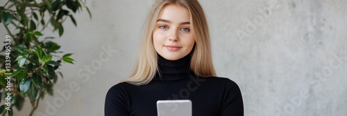 Woman Blonde Portrait Black Turtleneck Sweater
