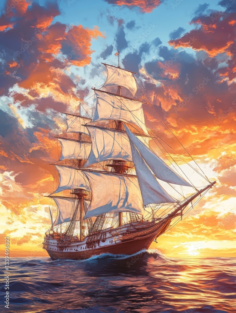 Obraz premium Sailboat in Ocean at Sunset