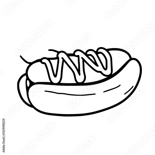 Yummy Hot Dog with Mustard Cartoon Illustration                                                     