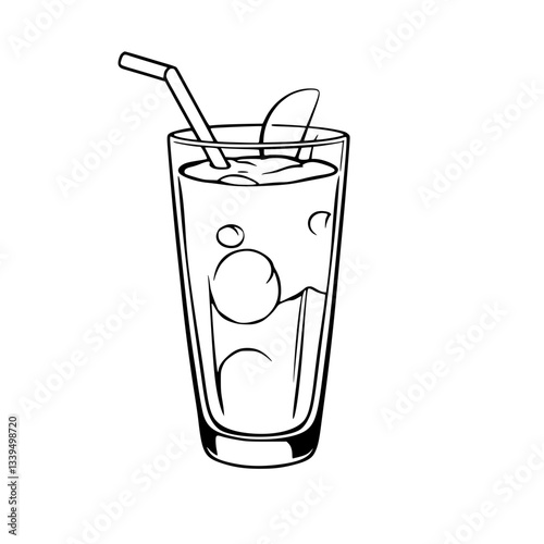 Refreshing Summer Drink Illustration in Black and White                                             