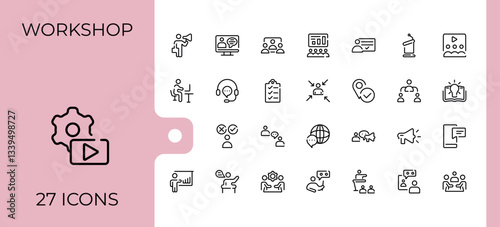 Conference icon set. Included symbol, teamwork, meeting, presentation, leader, online and more. UI icons set in a thin style. Line linear icon collection. Pixel perfect. Vector collections.