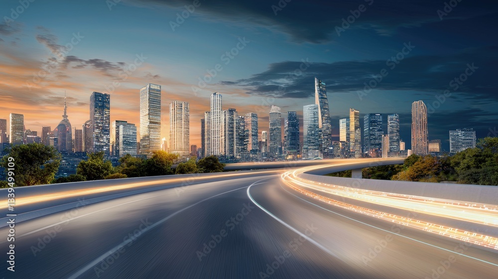 Fototapeta premium A futuristic road with holographic data streams symbolizing rapid information transfer.