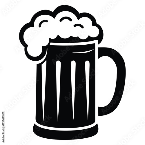 Beer mug silhouette icon, Traditional glass mug of beer with frothy foam, Vector Illustration