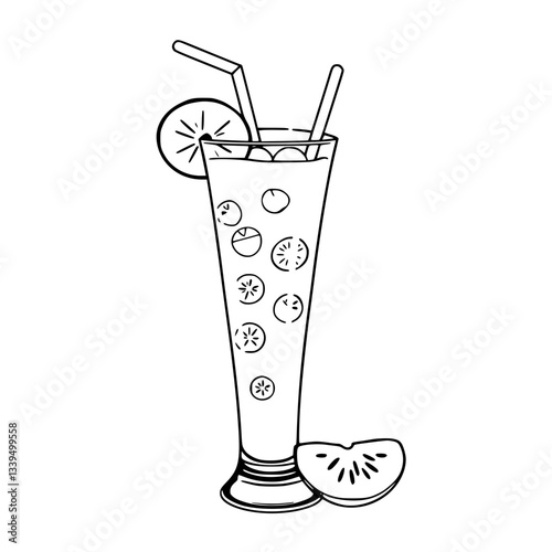 Refreshing Summer Fruit Cocktail Drink Illustration                                                 