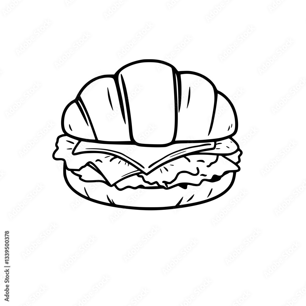 Delicious Croissant Sandwich Illustration Black and White Design Delicious Croissant Sandwich Illustration Black and White Design