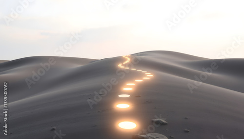 Leadership Trailblazer: Abstract path with footprints leading forward, signifying leadership and pioneering spirit , with white tonespng