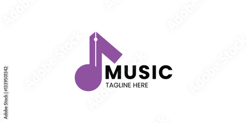 Music logo and icon design. combination of notes and pens.