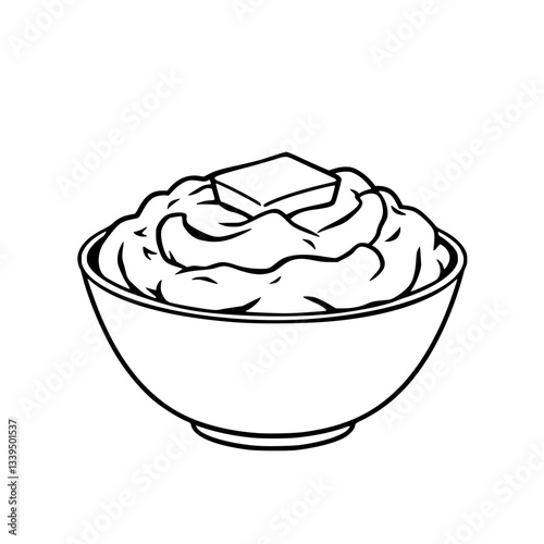 Creamy Mashed Potatoes with Butter in a Bowl                                                        