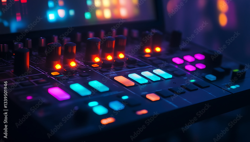 nightclub jockey controls sound with illuminated knobs generated by ai nightclub jockey controls sound with illuminated knobs generated by ai