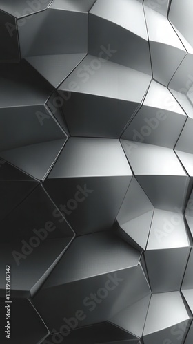 Dark Futuristic Surface with Tetrahedrons. Black, Polygonal 3d Background