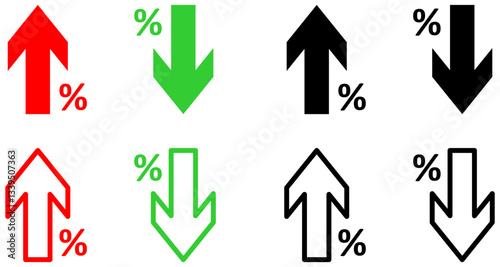 Percentage growth and decline icons set. Percentage arrow up and down icon. Vector illustration