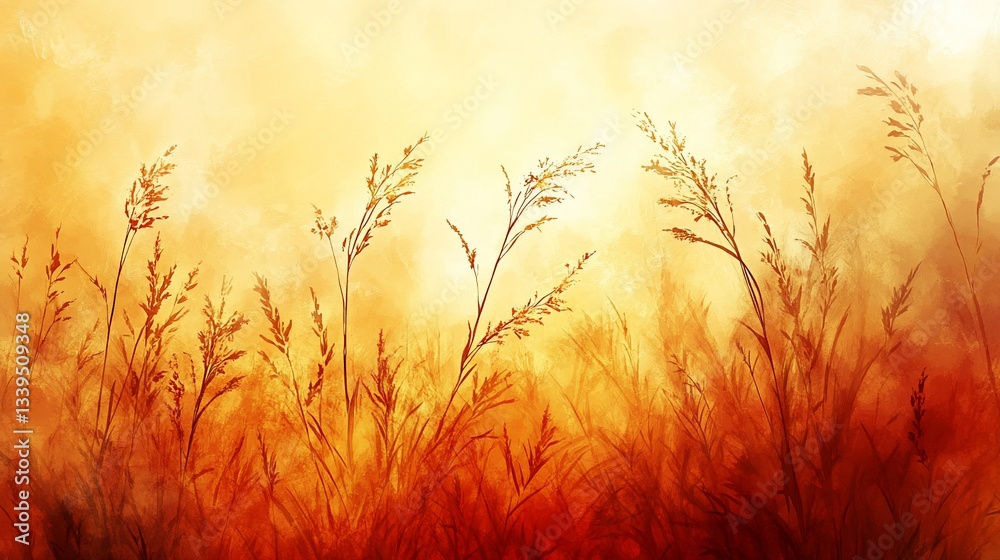 Fototapeta premium Golden sunset over tall grass field, nature scene