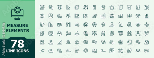 Measure Elements icon set. Contains related to time, instrument, meter, speed, measuring and more. Minimal icons pack. Vector illustration. Pixel perfect.