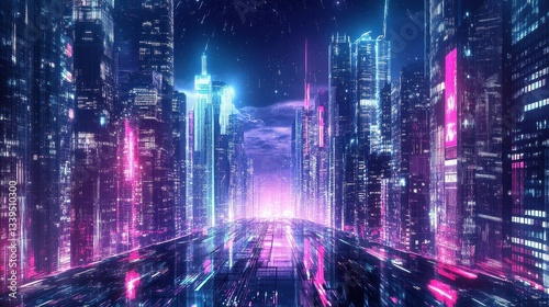 Wallpaper Mural Futuristic cityscape with neon lights and vibrant colors at night. Torontodigital.ca