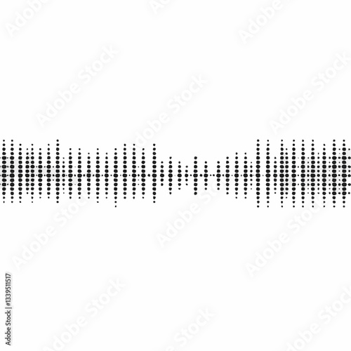 Black halftone vector sound waves flow isolated on a white background. Waveform pattern for music, dictaphone, podcast, voice message, or social media background. Spectral music frequency illustration