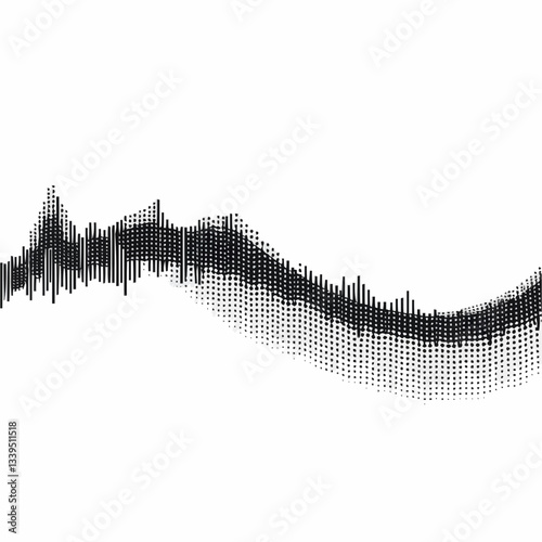 Black halftone vector sound waves flow isolated on a white background. Waveform pattern for music, dictaphone, podcast, voice message, or social media background. Spectral music frequency illustration