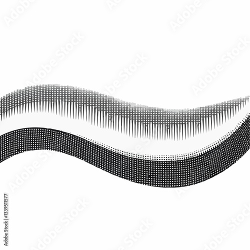 Black halftone vector sound waves flow isolated on a white background. Waveform pattern for music, dictaphone, podcast, voice message, or social media background. Spectral music frequency illustration