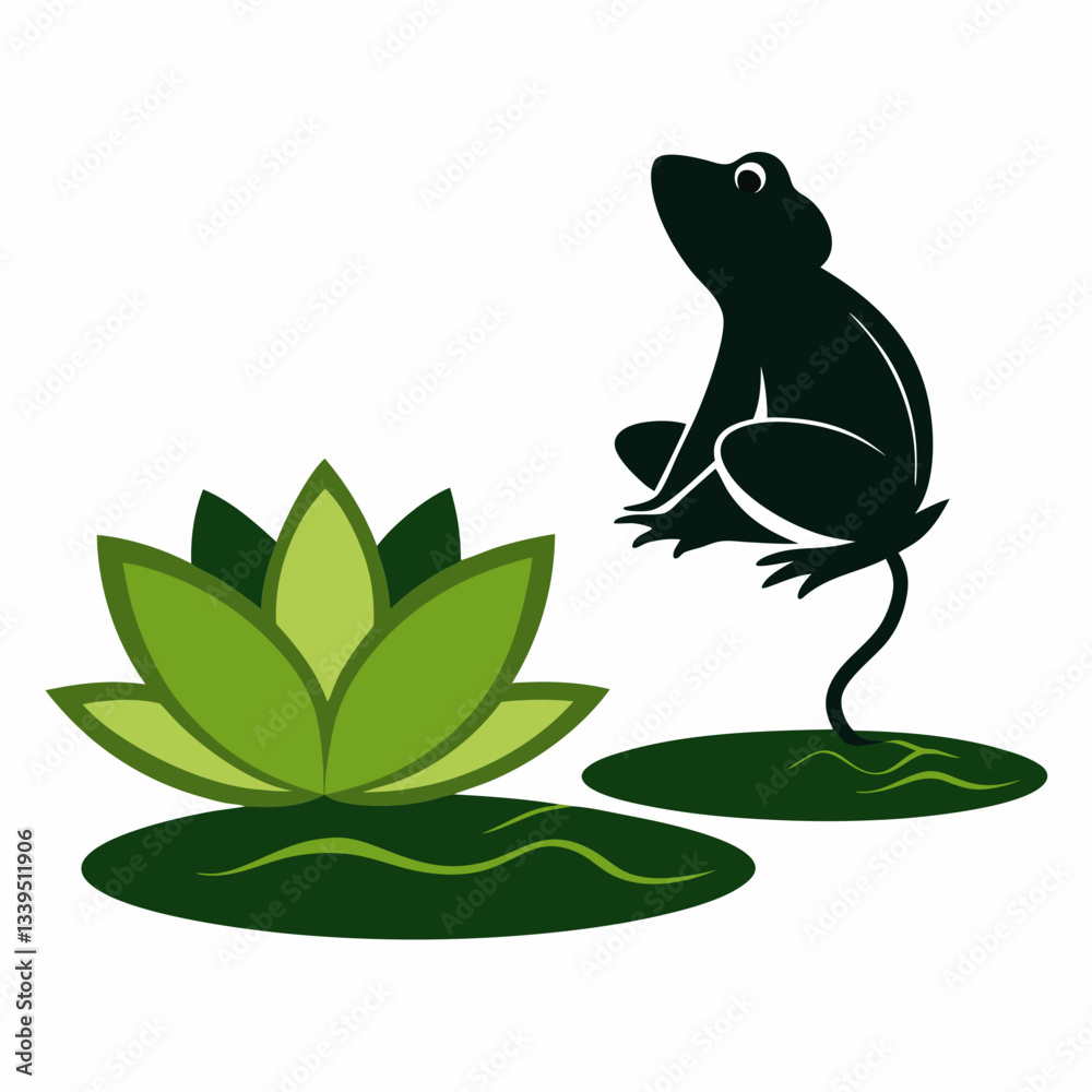 Fototapeta premium Vector illustration of a frog on a lotus leaf