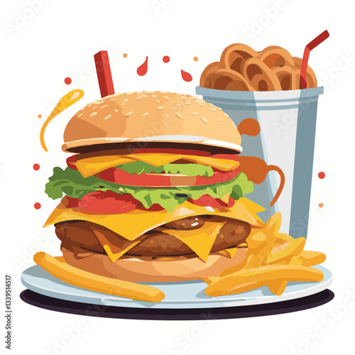 fastfood, fast, snack, food, meal, delicious, background, lunch, dinner, fat, american, burger, unhealthy, restaurant, meat, isolated, junk, menu, cheeseburger, tasty, set, hamburger, sandwich, cuisin
