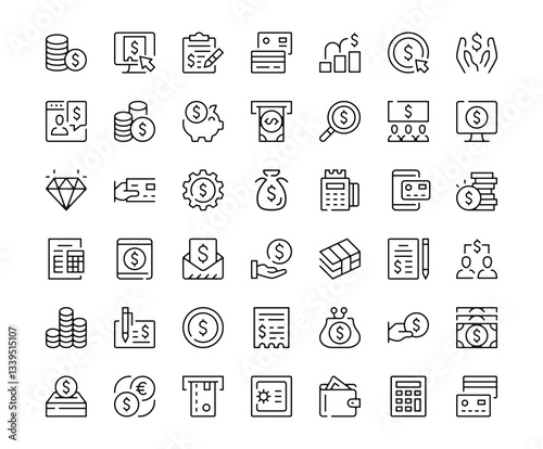 Money icons. Outline symbols collection. Premium vector line icons set