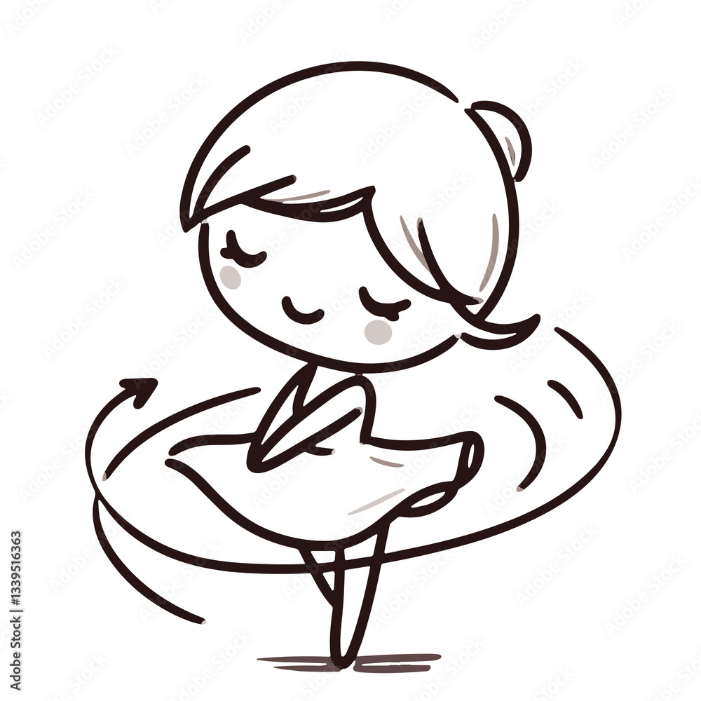 Obraz premium Cute dancing girl illustration, joyful design, playful line art