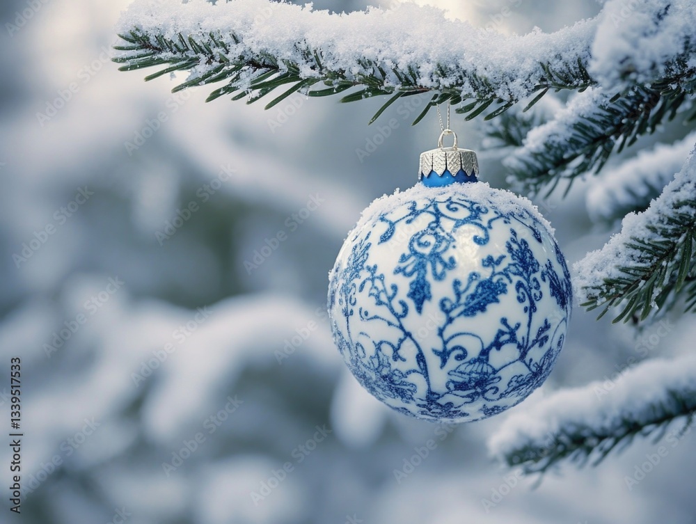 Blue Christmas Ornament on Tree Blue Christmas Ornament on Tree