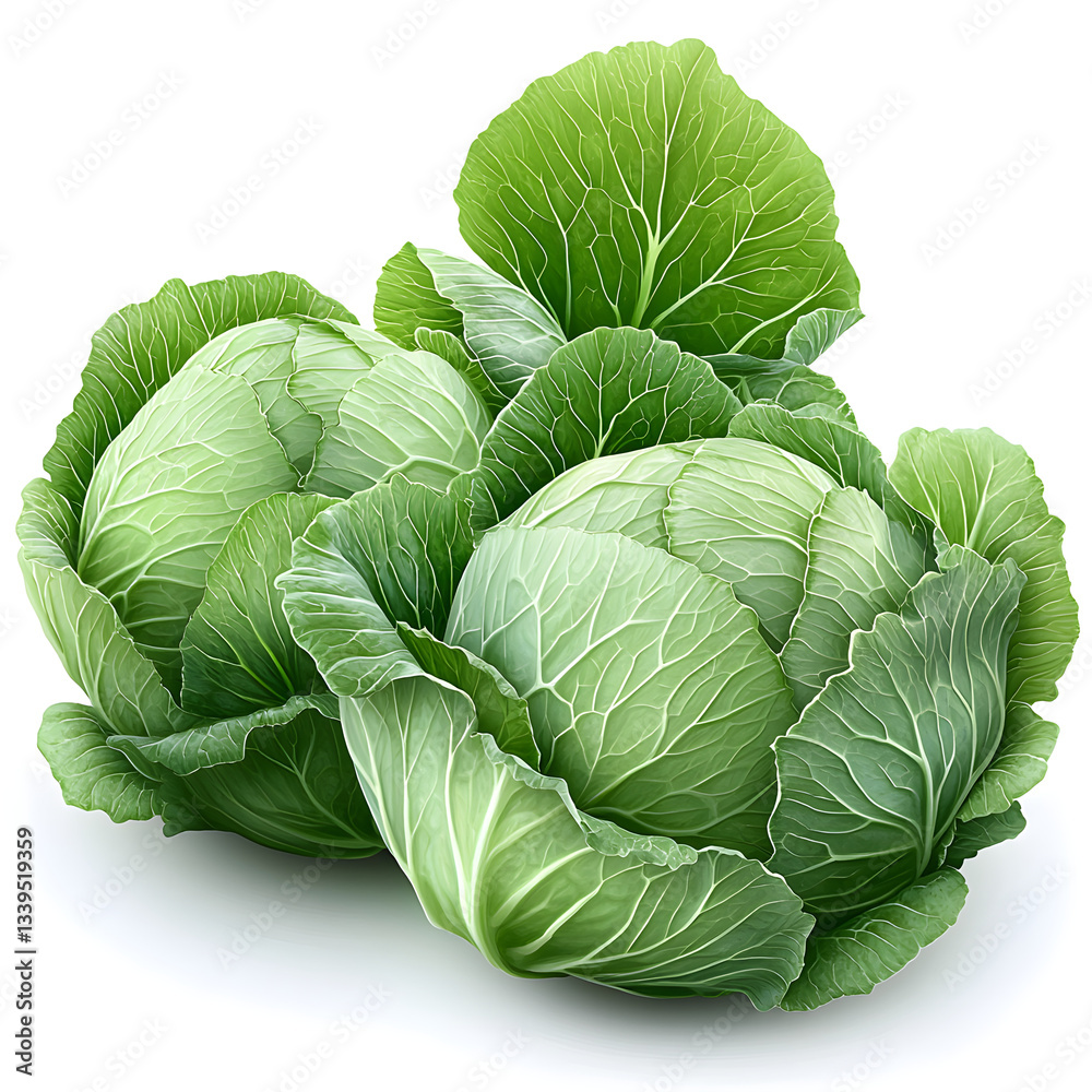 Fototapeta premium Fresh green cabbages forming an appealing composition on white background
