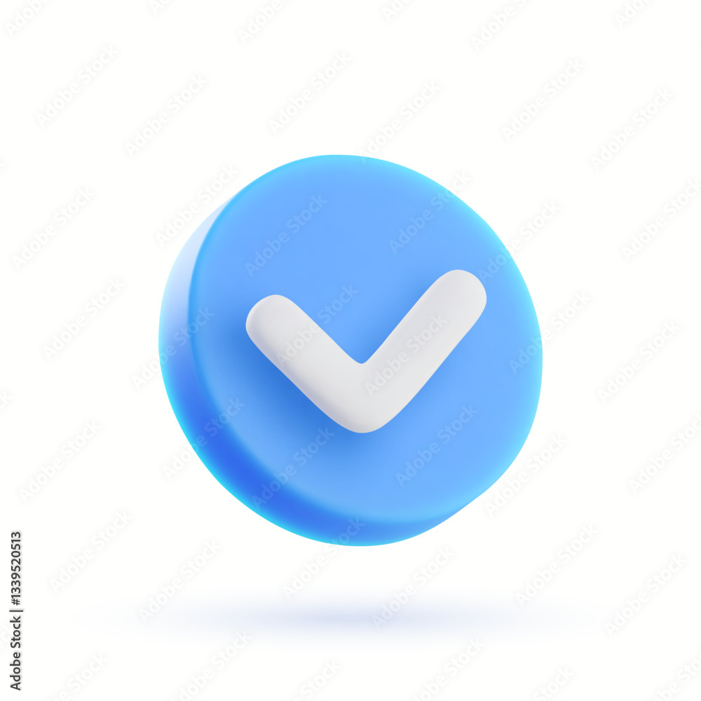 3d vector blue check mark icon in cartoon minimal style. 3d vector blue check mark icon in cartoon minimal style.