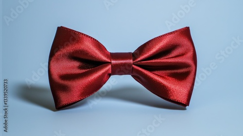 A perfectly tied red bow with a rich, velvety texture, sitting on a plain white backdrop.