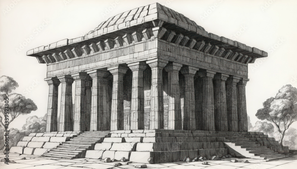 Obraz premium Pencil drawing of legendary Solomon Temple.