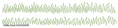 Seamless lines of grass. Hand drawing set of doodle grass borders. Meadow grass sketch, one line drawing