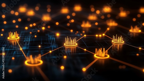 A seamless abstract pattern of glowing, interconnected dots in shades of teal and silver, resembling a futuristic network.