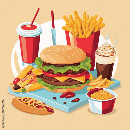 fastfood, fast, snack, food, meal, delicious, background, lunch, dinner, fat, american, burger, unhealthy, restaurant, meat, isolated, junk, menu, cheeseburger, tasty, set, hamburger, sandwich, cuisin
