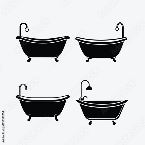 Stylish bathroom silhouette vector set for print and digital art. Perfect for branding, posters, and signs. Files included: EPS, SVG, PNG, JPG