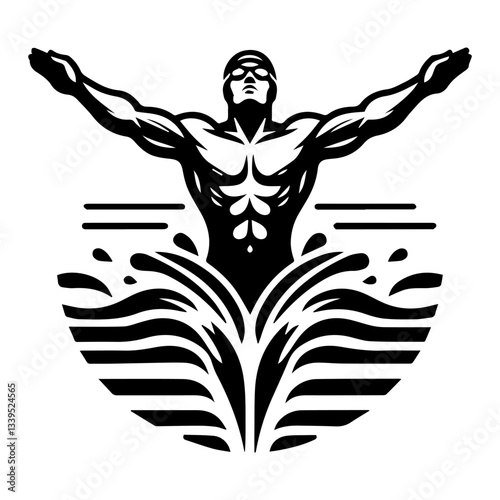 The black and white logo of the athlete swimmer. Vector graphics. EPS.