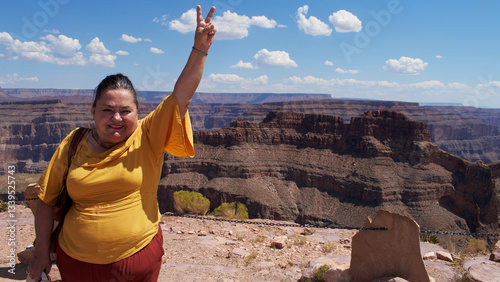 .Empowerment and Happiness; Elderly Woman Rejoicing at the Grand Canyon.